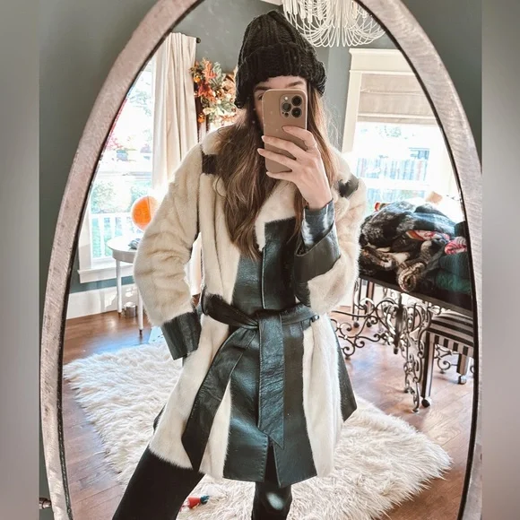 Vintage 70s Buffums California Genuine Leather / fur coat sz s/m - Picture 6 of 12